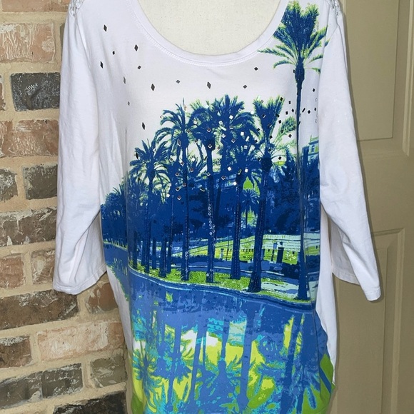 Onque Tropical Sequined and Mirrored Top Size 1X - Picture 1 of 8
